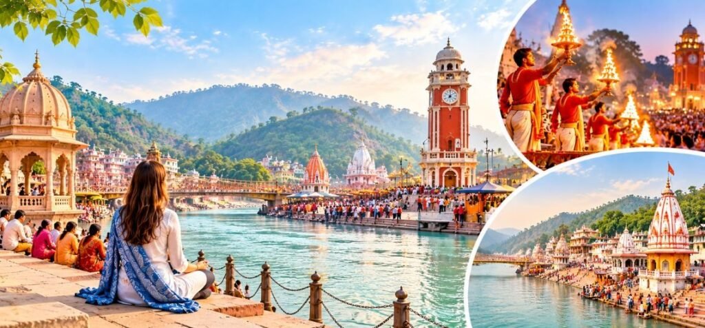 Haridwar Ganga Aarti and Sacred Ghats Haridwar's sacred Ganges ghats and evening Ganga Aarti at Har Ki Pauri