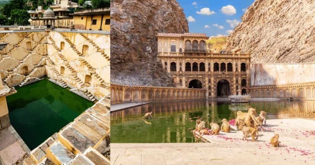 Panna Meena ka Kund & Galtaji Temple – Golden Triangle Hidden Gems Panna Meena ka Kund and Galtaji Temple collage showing Jaipur’s Golden Triangle Hidden Gems