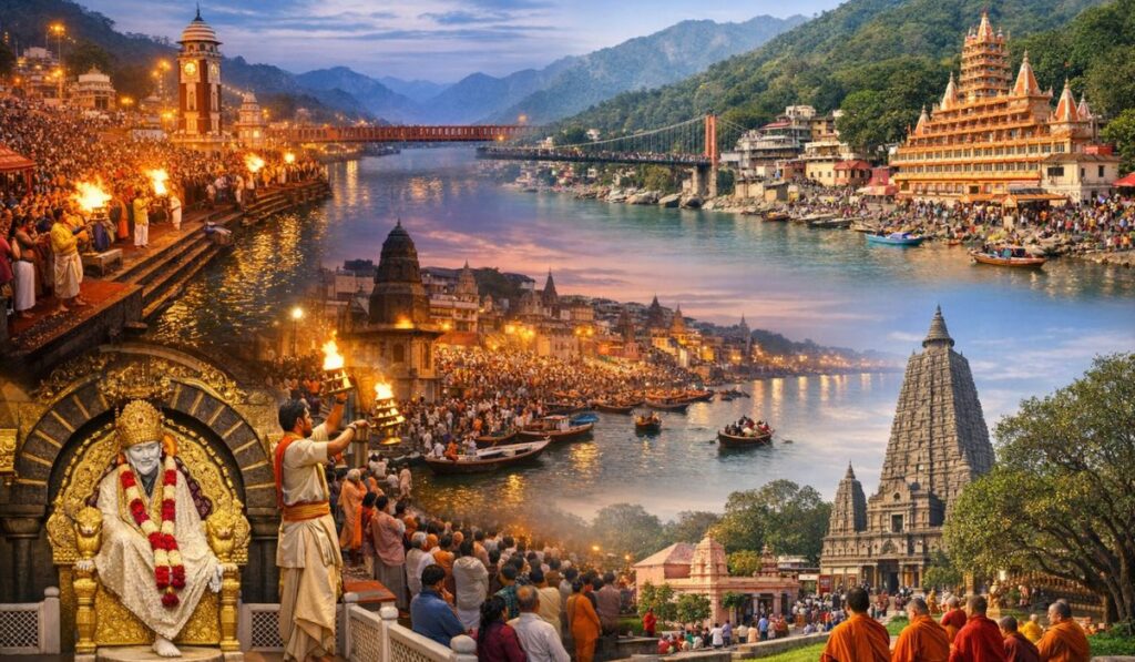 Spiritual Places in India – Varanasi, Rishikesh and Sacred Temples Spiritual destinations in India featuring Ganga Aarti in Varanasi, Rishikesh ghats and ancient temples